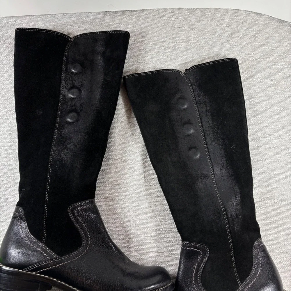 Sofft Black‎ Leather Suede Tall Riding Boots Womens 6.5M Button Accent Zip Up